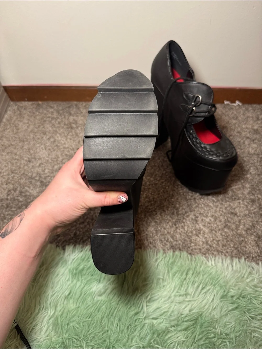 Demonia Black Platform Mary Jane Lace-Up Heels